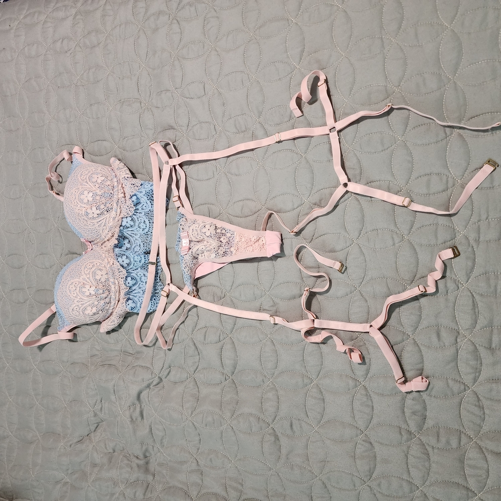 Lace Lingerie Set in Pink and Blue